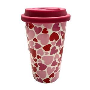 Holiday Home Hearts Ceramic 12oz Travel Coffee Cup Mug with Silicone Lid